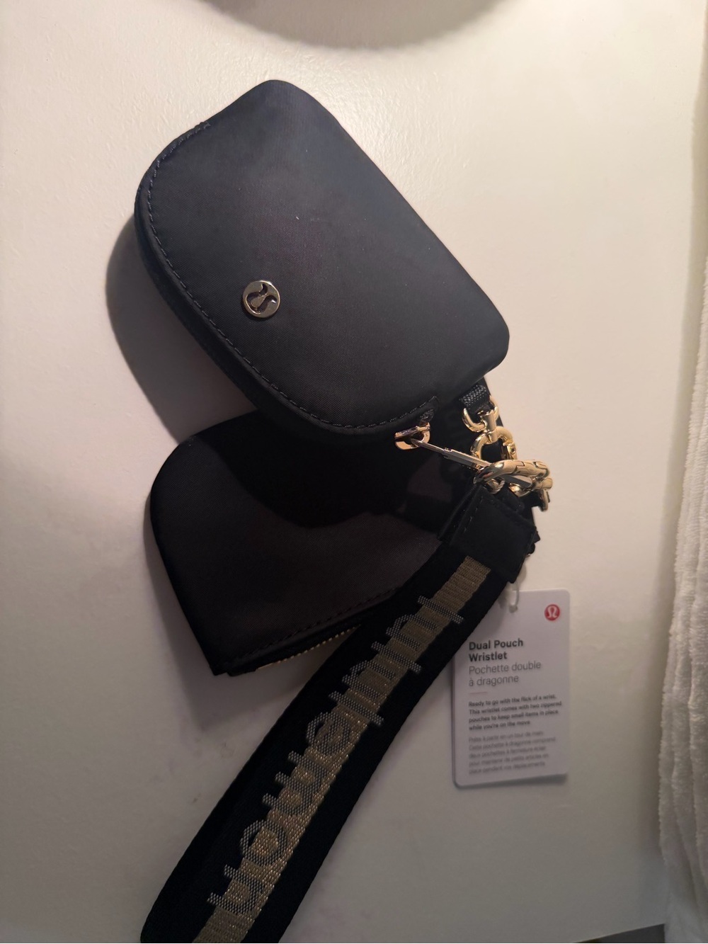 lululemon athletica Black Dual Pouch Wristlet with Gold Hardware